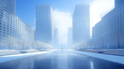 Fototapeta premium Cityscape in winter mist