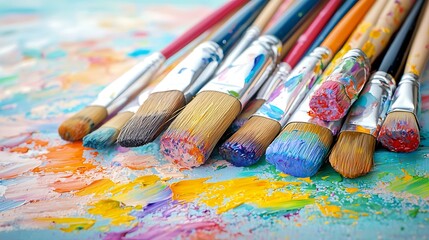 Colorful Paintbrushes on Artist's Palette.