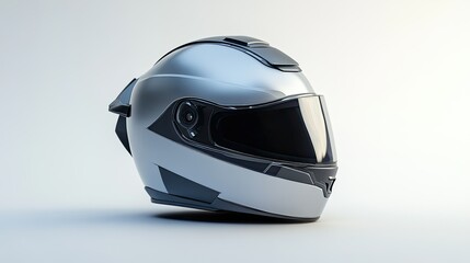 Fototapeta premium Sleek modular helmet with an adjustable visor and high-tech design, perfectly isolated on a white surface.