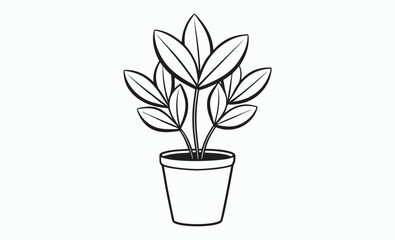Potted plant line art, houseplant outline vector illustration