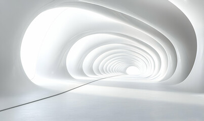 Abstract white tunnel, futuristic design, bright light at end