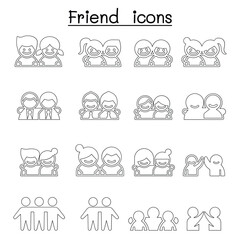 Friendship & Friend icon set in thin line style