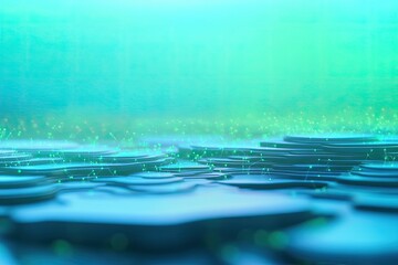 futuristic digital landscape with abstract floating neural networks illuminated by soft blue and green glows suggesting