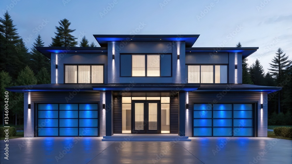 Poster a futuristic home designed to withstand disasters with advanced automation features.
