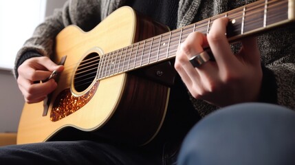 Enjoying the Rich and Warm Tones of an Acoustic Guitar in a Cozy Atmosphere