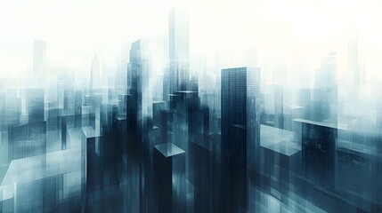 Obraz premium Atmospheric Cityscape with Hazy Skyscrapers and Monochrome Minimalist Urban Landscape