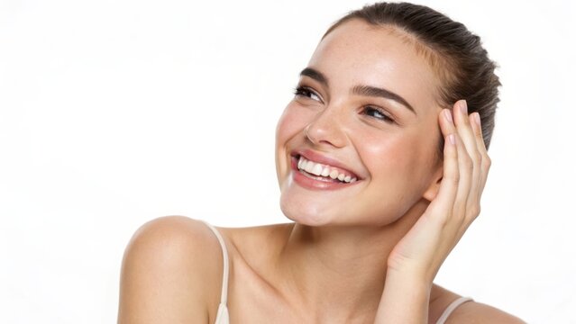 Radiant Smiles: A Close-Up Portrait of a Joyful Young Woman with Natural Beauty