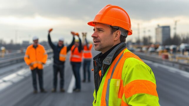 Civil engineer conducting final inspection construction site professional evaluation urban environment perspective view