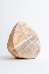 single polished decorative stone immersed in soft white light placed on seamless white background