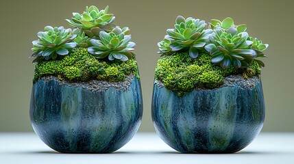 Succulents in Ceramic Pots, Studio Shot