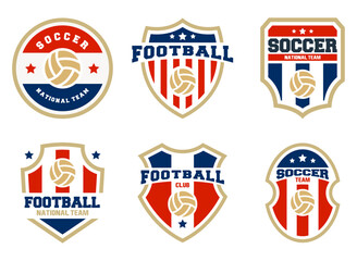 Soccer or football club logo sign badge templates bundle. Modern football logo with shield background vector design collection