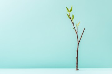 Obraz premium young sapling with delicate shoots sprouting set against solid color background