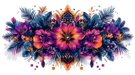 Vibrant Tropical Floral Bouquet with Exotic Blooms and Foliage