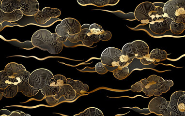 Golden clouds japanese seamless pattern gold china chinese