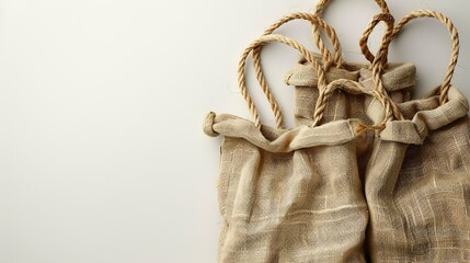 Reusable fabric shopping bags a clean white surface natural branding aesthetic with copy space
