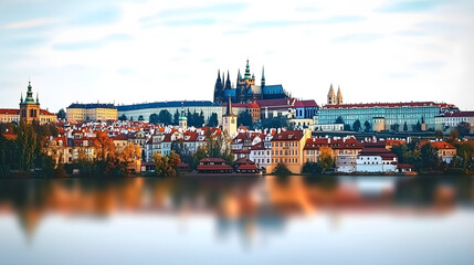 Fototapeta premium Minimalist map illustrating Czech Republic with Prague Castle and medieval landmarks