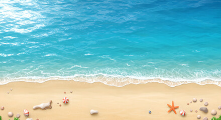 Obraz premium Exotic beach travel and vacation, tropical summer scene, beautiful ocean shore with starfish and seashells for inspirational greeting card and tourism concept