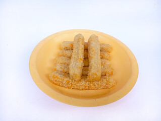a plate of delicious chicken nuggets, isolated on white background