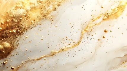 Obraz premium Dazzling Golden Metallic Abstract Texture with Glitter Splatter and Fluid Drip Art