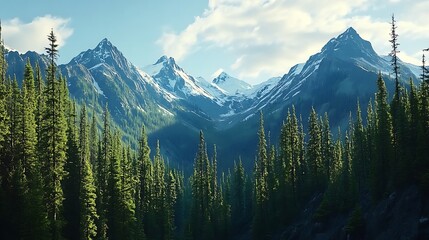 Expansive wilderness where the lush green timberline meets the white-capped mountains high resolution wallpaper