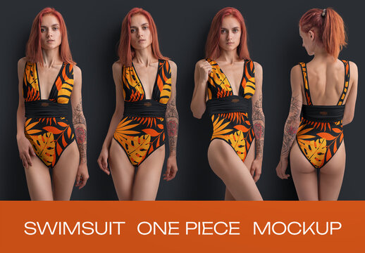 4 Mockups of Ladies Summer One-Piece Swimsu