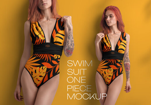 4 Mockups of Women's Beach One Piece Swimsuit