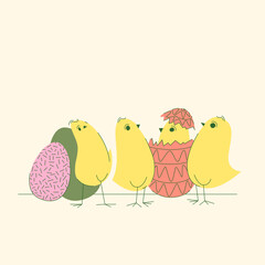 Cute Easter chicks with eggs illustration