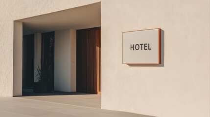 Hotel signage design for contemporary luxury, modern classic hotel building Exterior with "HOTEL" sign signboard. five stars hotel entrance facade in city, town
