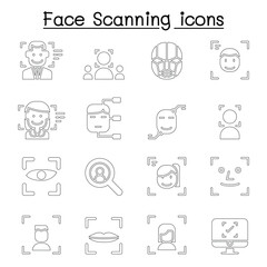 Face detection , Face recognition, Face scanning icon set