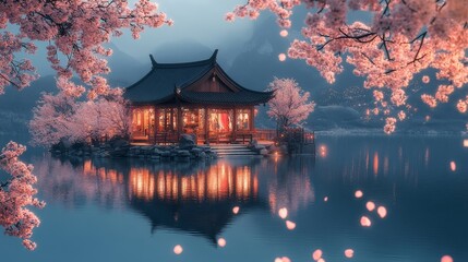 Fototapeta premium japanese garden at night