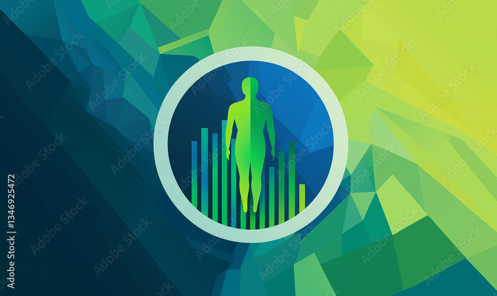 Aufkleber abstract design featuring a silhouette of a person surrounded by colorful geometric shapes and sound
