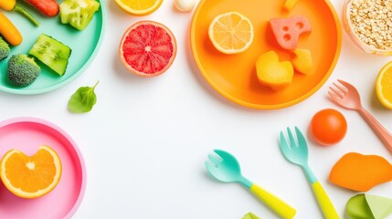 colorful children meal set on white background