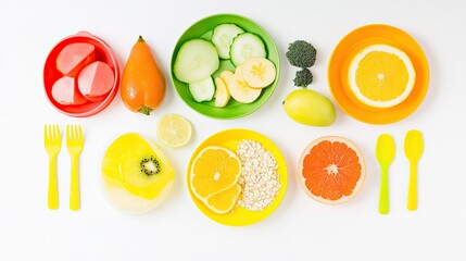 colorful children meal set on white background
