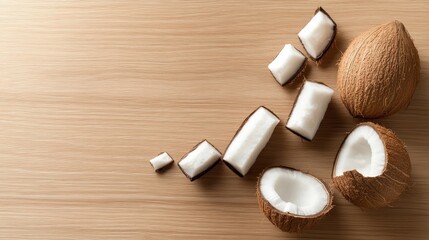 Coconuts Arranged in the Shape of a Bar Chart on Wooden Background