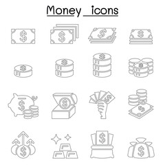 Money icon set in thin line style