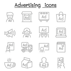 Advertising icon set in thin line style