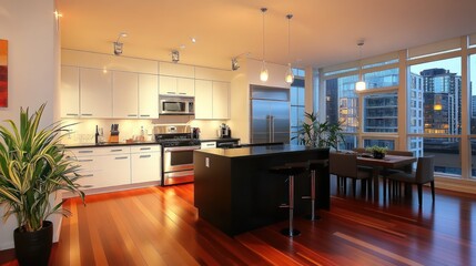 Modern City View Kitchen: Evening Elegance