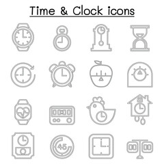 Time & Clock icon set in thin line style
