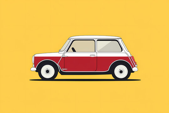Iconic Mini Cooper: A stylized illustration showcases a classic Mini Cooper car against a vibrant background, evoking nostalgia and admiration for this beloved automobile icon.