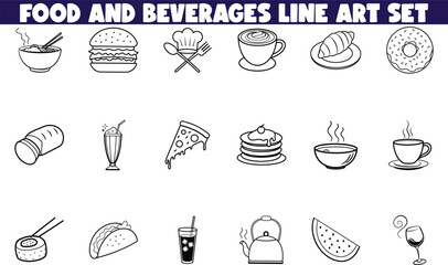 Food and Beverages Line Art Set Icons for Menu Design