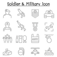 Soldier icon set in thin line style