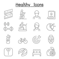 Healthy & Exercise icon set in thin line style