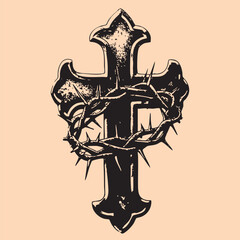black and white tattoo design of Christ cross