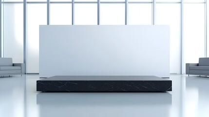 Contemporary Minimalist Showcase Area in Modern Office Space with Clean Design and Natural Light