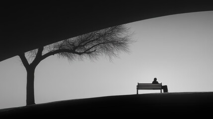 A solitary figure sitting on a park bench lost in deep thought.