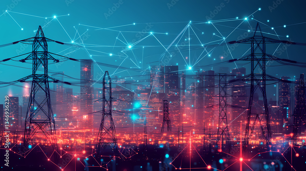 Poster power grid's network: a stunning digital artwork showcases the intricate architecture of a power gri