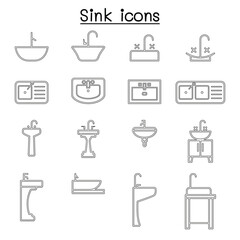 Sink icon set in thin line style
