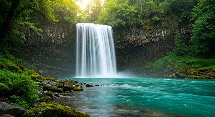 Serene Waterfall Nature Scene Tranquil Water