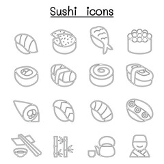 Sushi & Japanese food icon set in thin line style