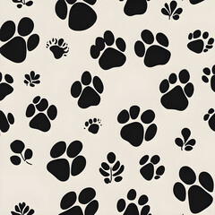 Beautiful Vector Illustration Background with Dog Paw Prints

